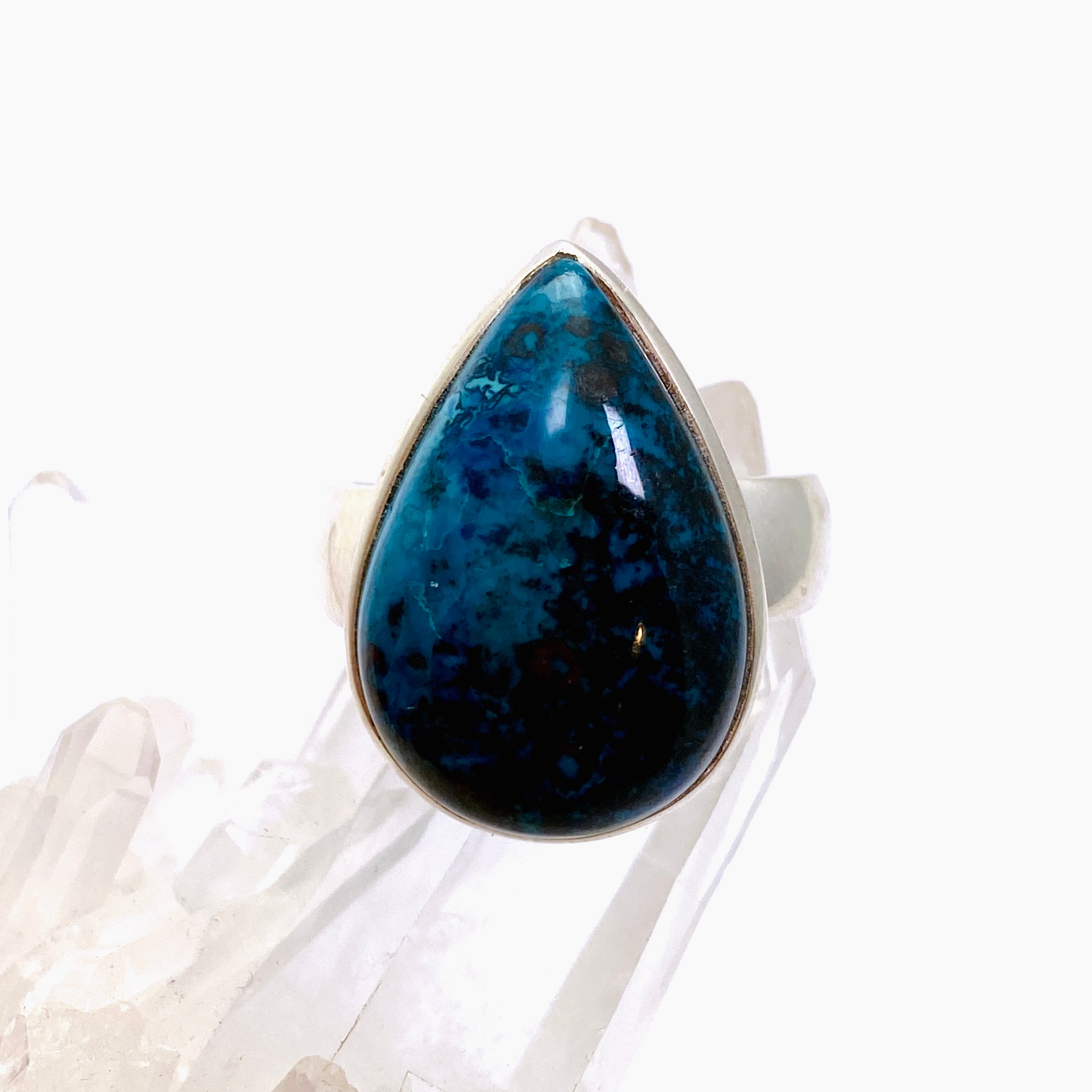 Shattuckite Teardrop Cabochon Ring - Size 12 - Handmade Gemstone Jewelry - Unique Blue Crystal Ring for Women - Perfect for Boho Fashion, Spiritual Healing & Gift Giving