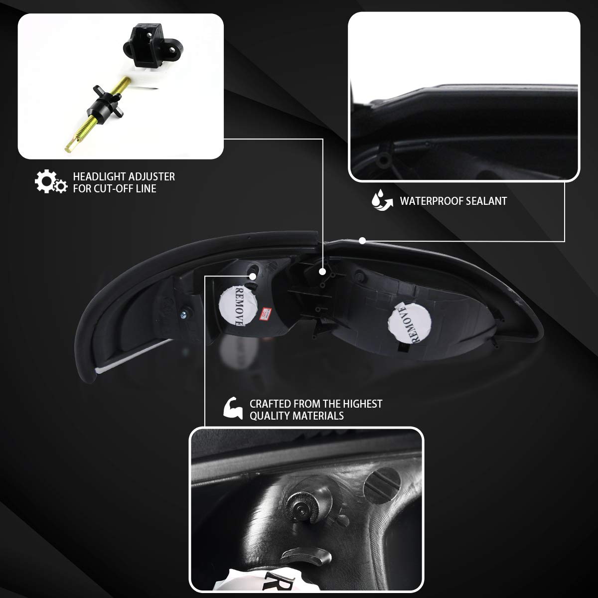 AUTOZENSATION Black Housing Clear Lens Headlights & Corner Lights Pair Compatible with 1994-1998 Ford Mustang - Left & Right Side Replacement for Improved Night Driving & Car Customization