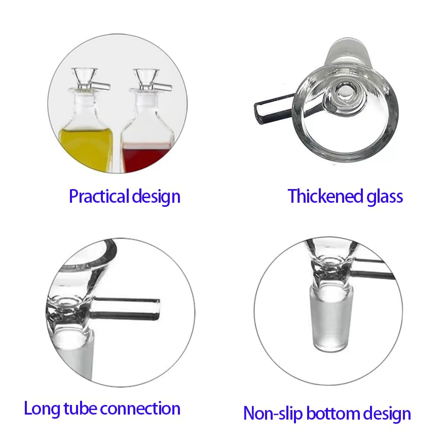 10 Pack Lab Short Stem Funnels - 14mm Glass Funnel with Ergonomic Handle & Mini Glass Bowls Set for Chemistry Experiments, Essential Oil Mixing & DIY Crafts