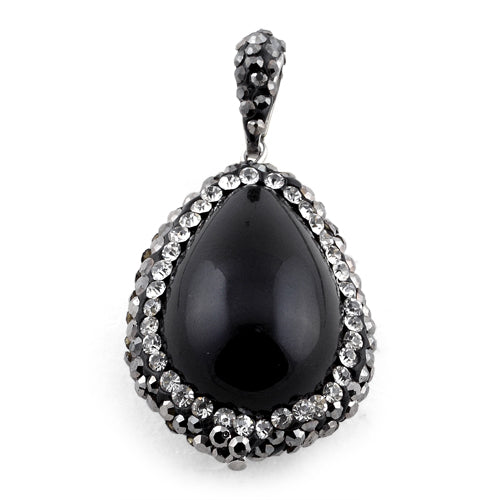 Stainless Steel Black Oval Stone CZ Pendant Necklace for Women - Elegant Cubic Zirconia Jewelry for Party, Wedding & Everyday Wear