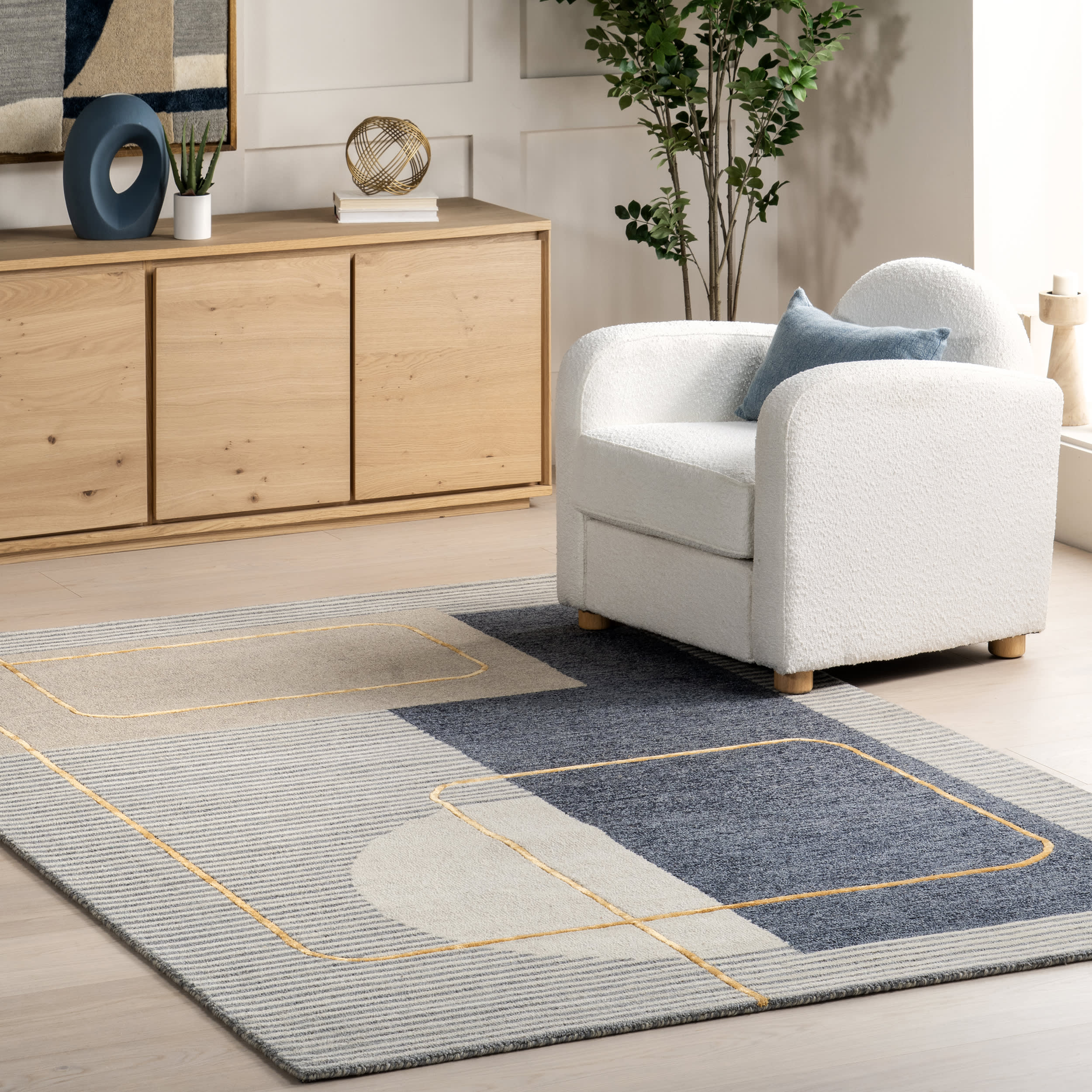 Modern Ayla Abstract Striped Area Rug - Soft Blue & White Bohemian Design for Living Room, Bedroom or Nursery - Perfect for Home Decor & Cozy Spaces