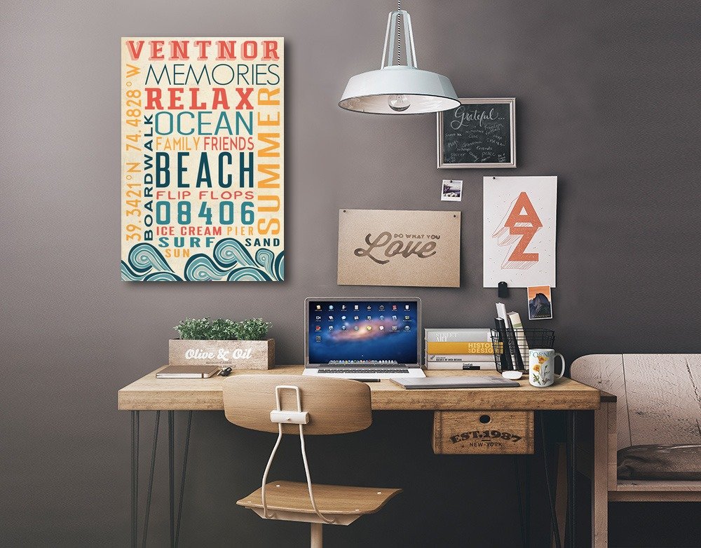Lantern Press Ventnor New Jersey Typography Art - 16x24 Wrapped Canvas Wall Decor - Perfect for Living Room, Bedroom & Office Decor