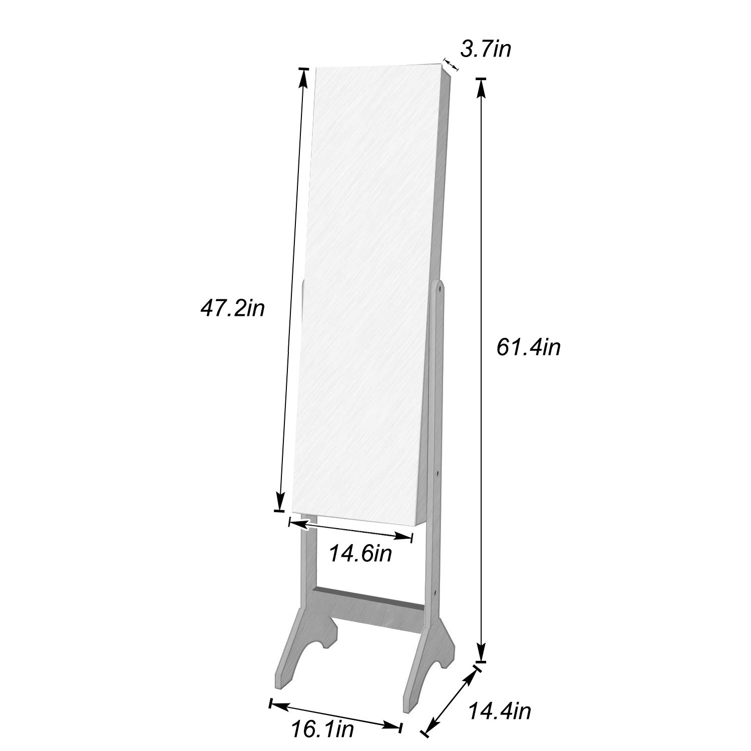 Soges Furniture Lockable Floor Standing Wooden Jewelry Cabinet with Mirror - Armoire Wardrobe Storage Organizer for Bedroom & Closet (White) - Perfect for Jewelry, Watch, and Accessory Organization