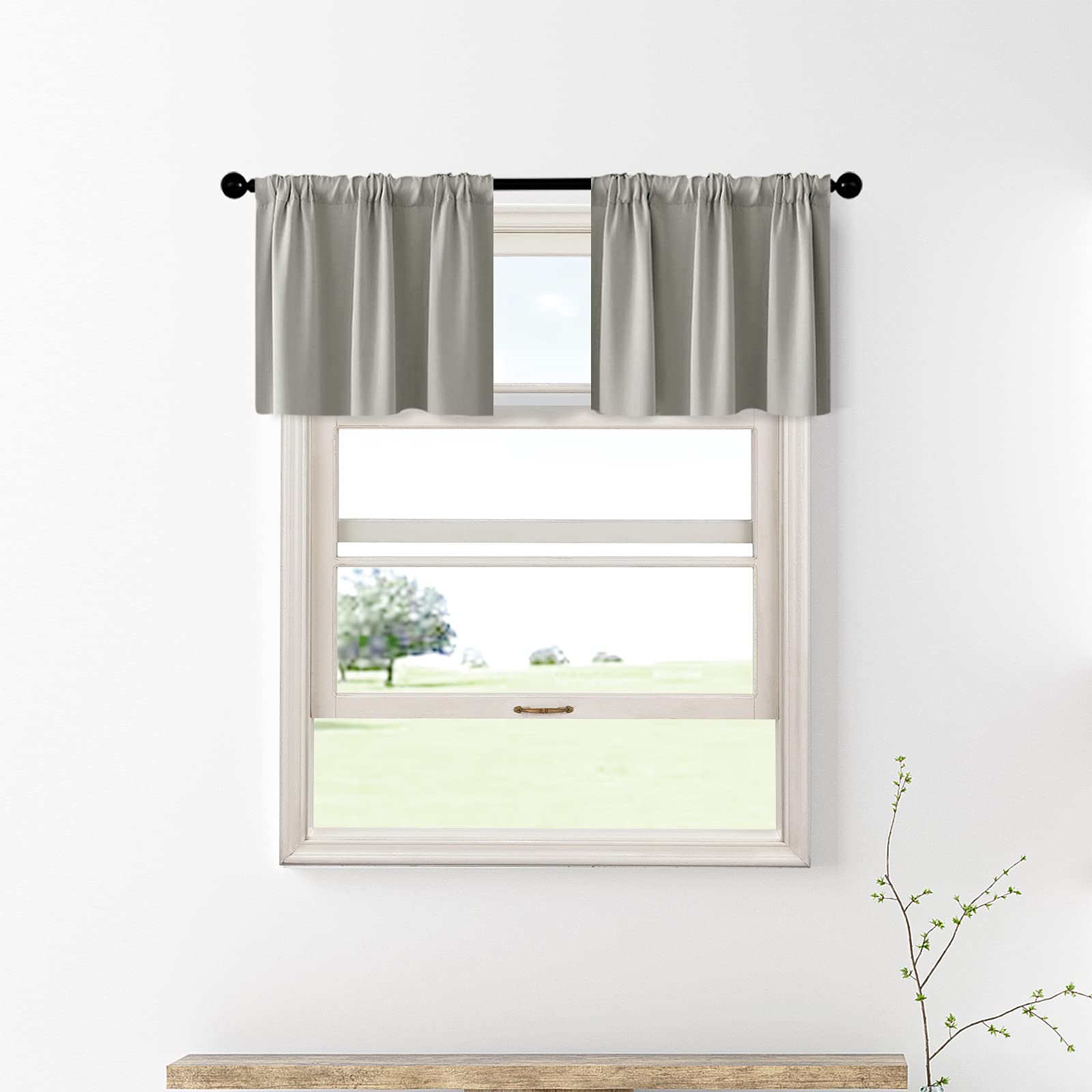 MRTREES Blackout Valance Curtains - 18 Inch Length, Grey, Triple Weave, Set of 2 Panels (34x18 Inches) - Room Darkening Window Treatment for Kitchen, Bathroom & Cafe - Perfect for Half Windows & Small Spaces