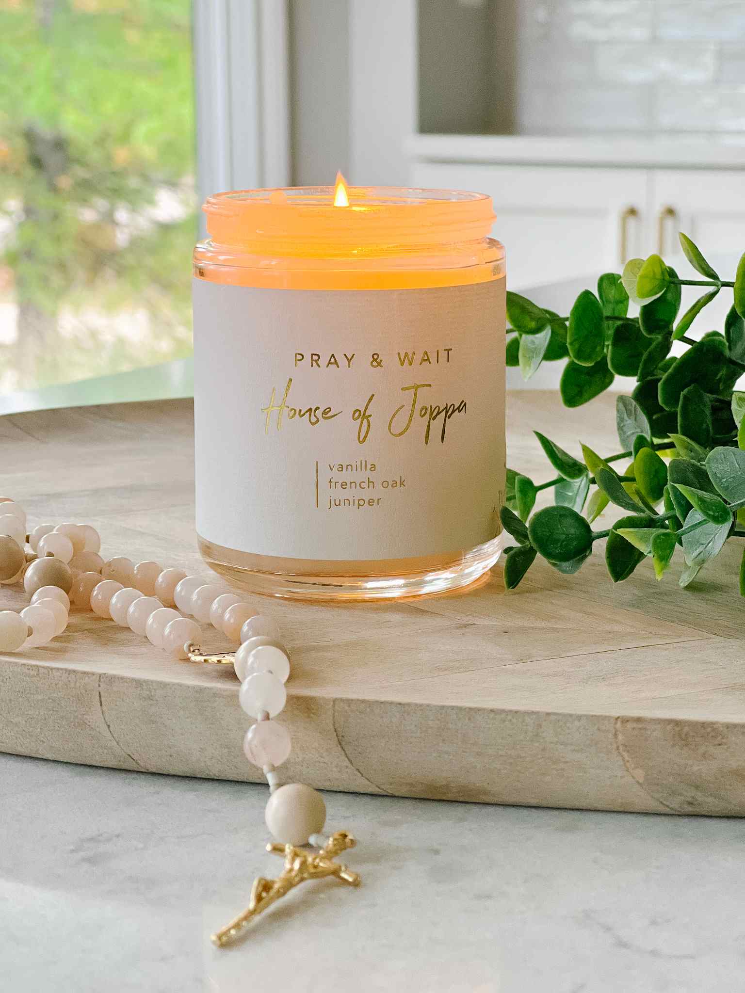 Pray & Wait Candle - Vanilla, French Oak & Juniper Scented Soy Wax Candle for Meditation, Relaxation & Spiritual Healing | Home Decor & Gift Idea