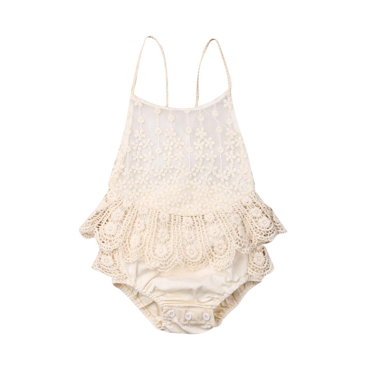 MSDMSASD Newborn Baby Girl Lace Flower Romper - Backless Jumpsuit Sunsuit with Strap for Summer | Perfect for Photoshoots, Beach Outings & Special Occasions