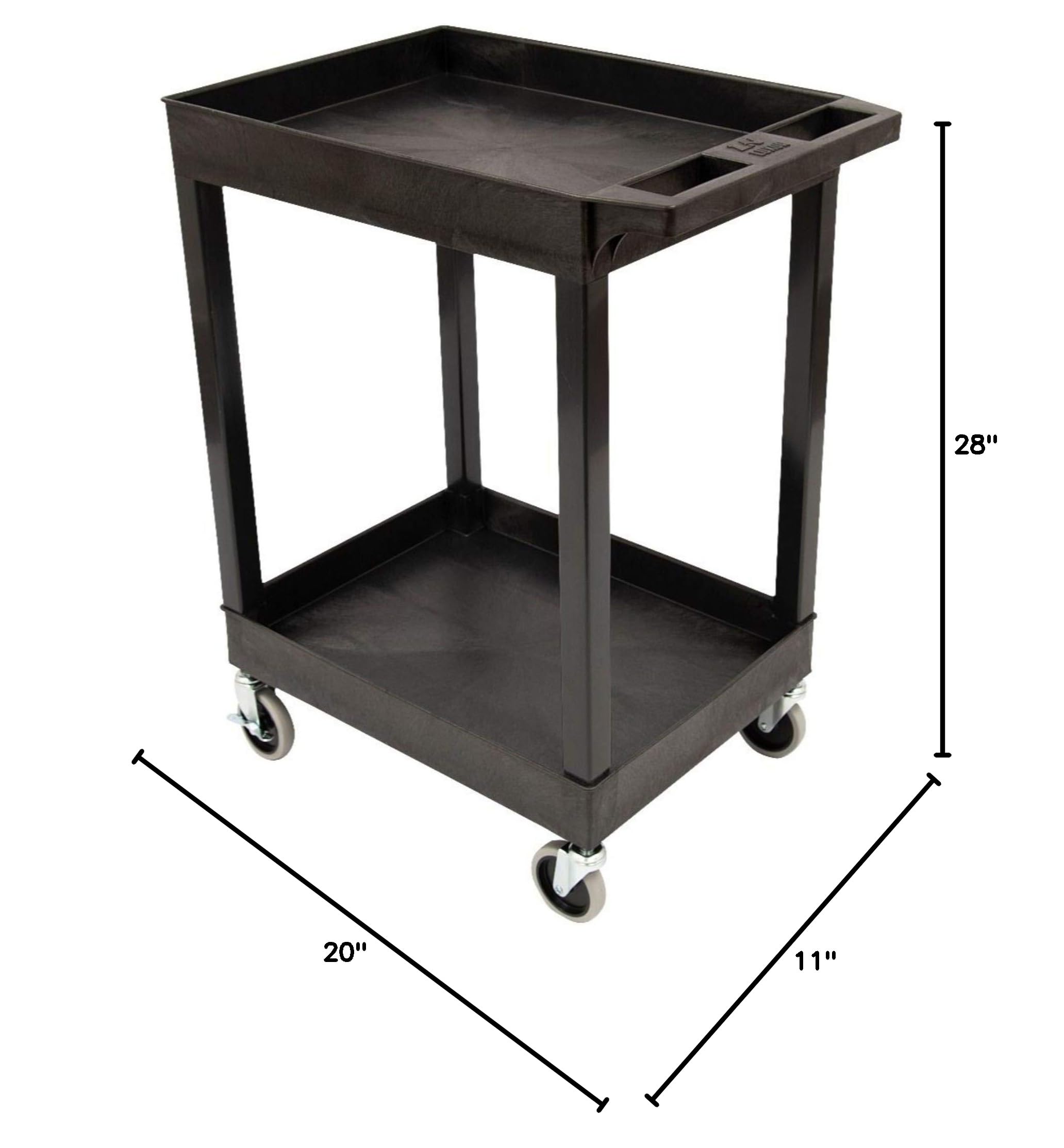 LUXOR SEC11-B-OUTRIG 24x18 Inch Heavy Duty Plastic Utility Cart with 2 Shelves & Outrigger Bins - Perfect for Commercial Kitchens, Restaurants, and Industrial Workspaces