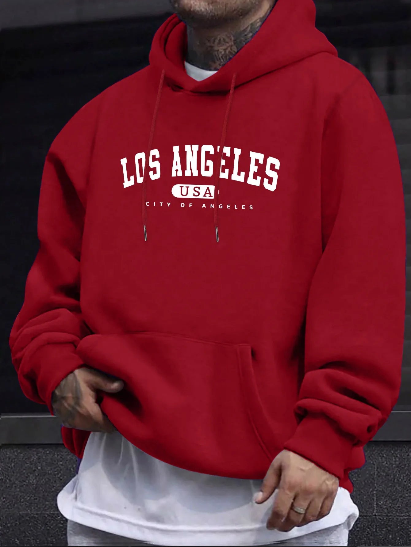 Los Angeles USA Print Men's Long Sleeve Cotton Hoodie - Casual Drawstring Pullover for Autumn & Winter | Streetwear, Gym, Outdoor Activities