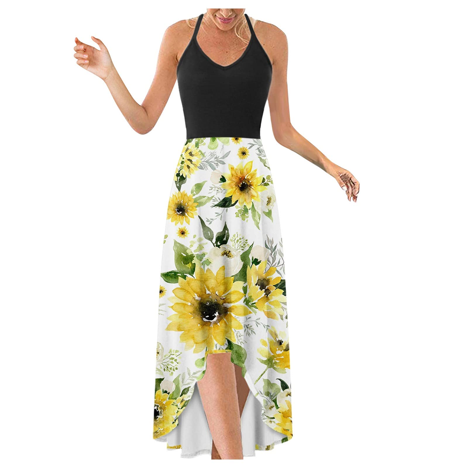 Women's Summer Wrap Dress - Sexy Spaghetti Strap Sling V-Neck Bohemian Floral Printed Flowy Sundress for Beach, Party & Casual Wear