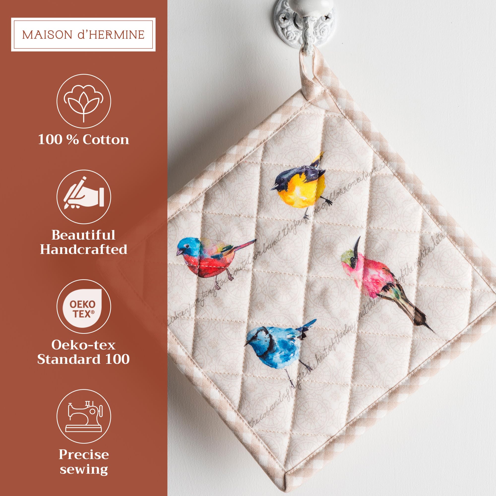 Maison d'Hermine 100% Cotton Heat Resistant Pot Holders Set of 2 - 8