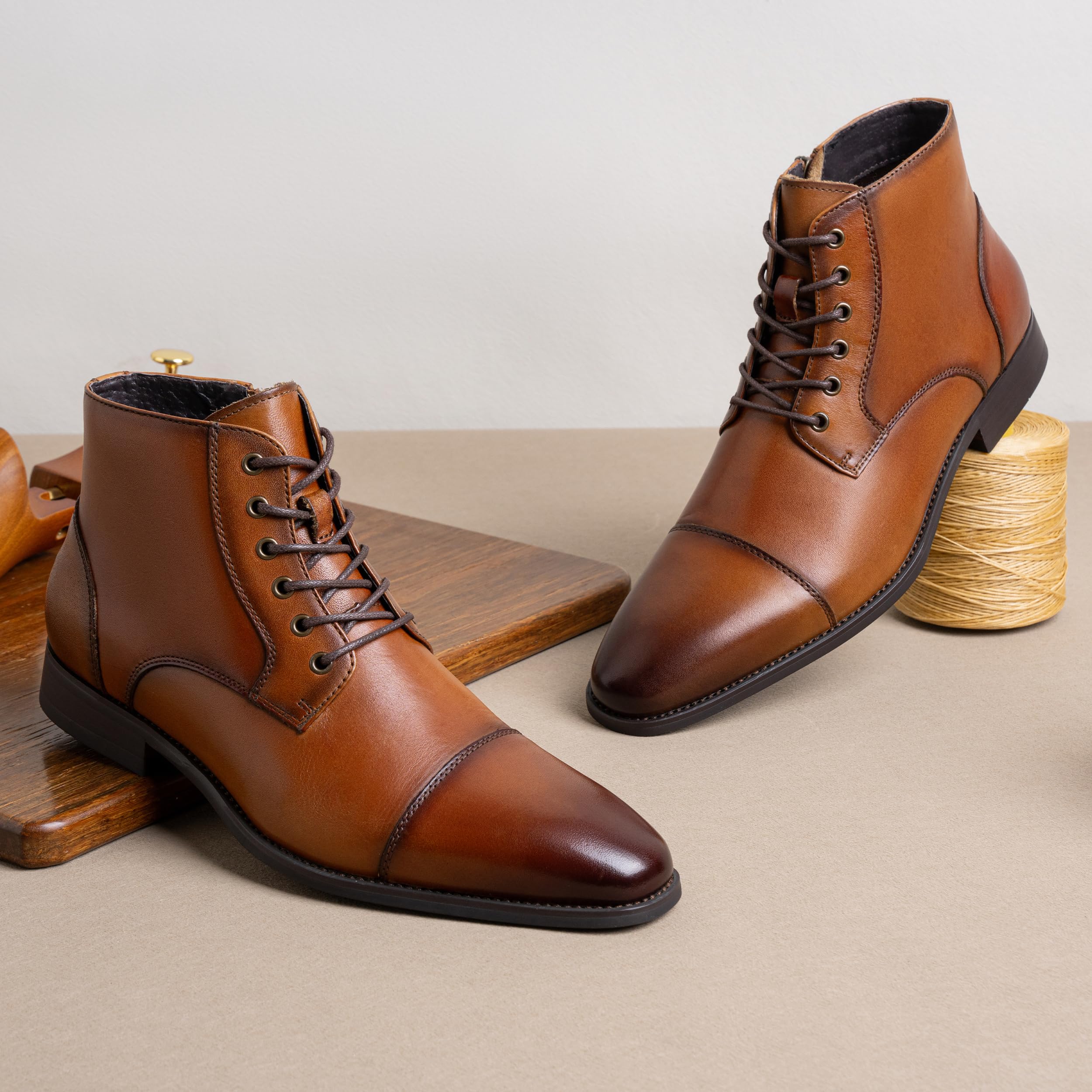 Jousen Men's Leather Dress Boots | Cap-Toe Fashion Boots for Men | Stylish & Comfortable Formal & Casual Wear | Perfect for Office, Parties & Outdoor Events
