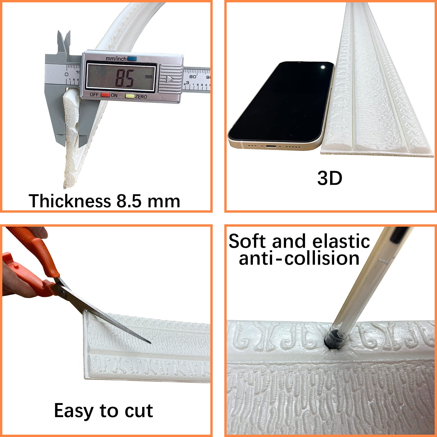 Self-Adhesive 3D Crown Molding Peel and Stick Wall Trim - Flexible Foam Baseboard for Mirror Borders & Wall Edging (White, 1PCS-89) - Perfect for Home Renovation, DIY Projects & Interior Decoration