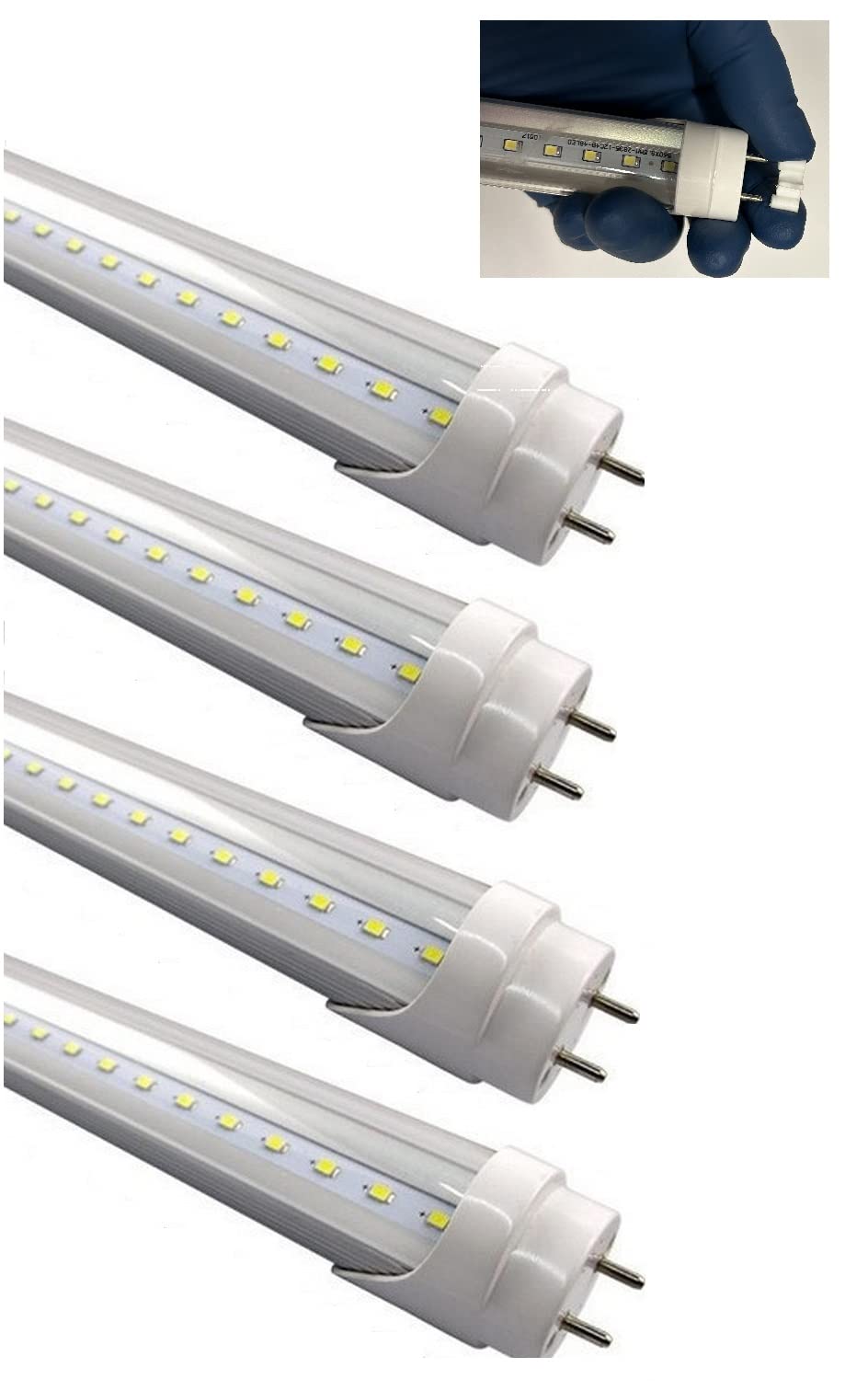 4-Pack UV Blacklight T8 LED Tube Lights (4FT 48-Inch, 18W, 390-395nm) - Type B Non-Plug-and-Play Fluorescent Replacement Bulbs for F32T8/F34T12/BL - Double-End Powered (85-265VAC) - Perfect for Glow Parties, Crime Scene Investigation, Currency Verification & Stage Effects