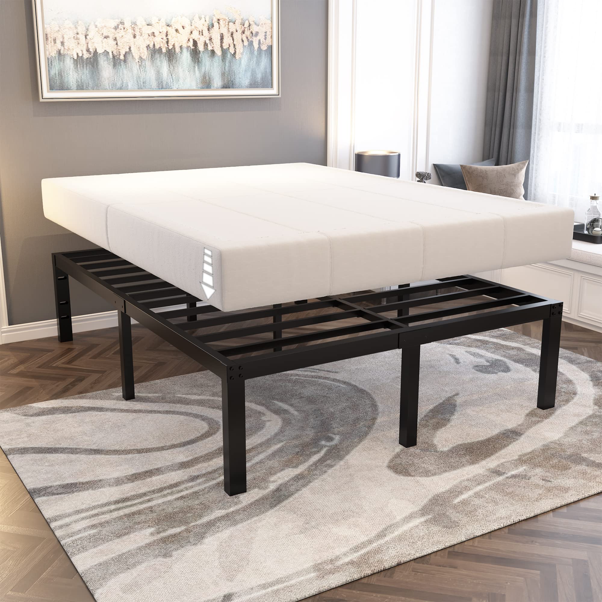 18 Inch Heavy Duty Metal Platform Bed Frame - Queen Size, 4000lbs Capacity with Steel Slat Support | Easy Assembly, No Noise, No Box Spring Needed | Perfect for Modern Bedrooms, Guest Rooms & Dormitories