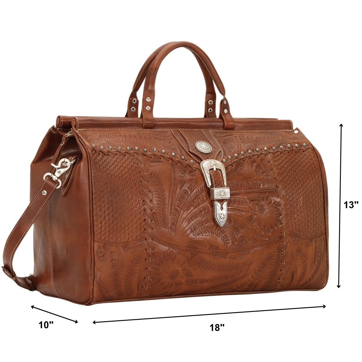 Vintage American West Retro Duffel Bag - Antique Brown Leather Travel Bag for Men & Women - Perfect for Camping, Hiking & Weekend Getaways
