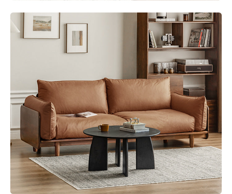 Premium Black Walnut Solid Wood Genuine Leather Sofa - Handcrafted Fabric Sofa for Living Room, Lounge & Office - Modern Comfort Furniture for Home Decor