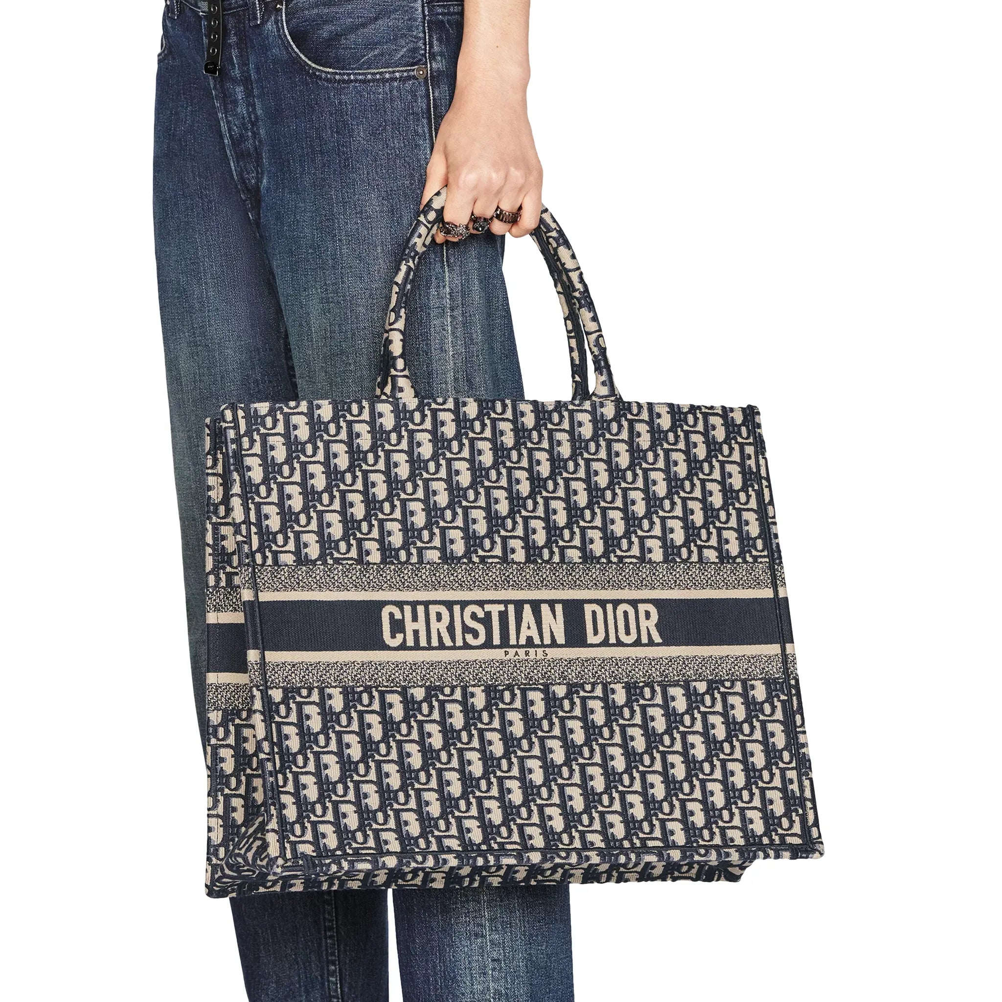 Authentic Pre-Owned Dior Oblique Large Book Tote Bag in Ecru & Blue - Luxury Designer Handbag for Women, Perfect for Work, Travel & Everyday Use