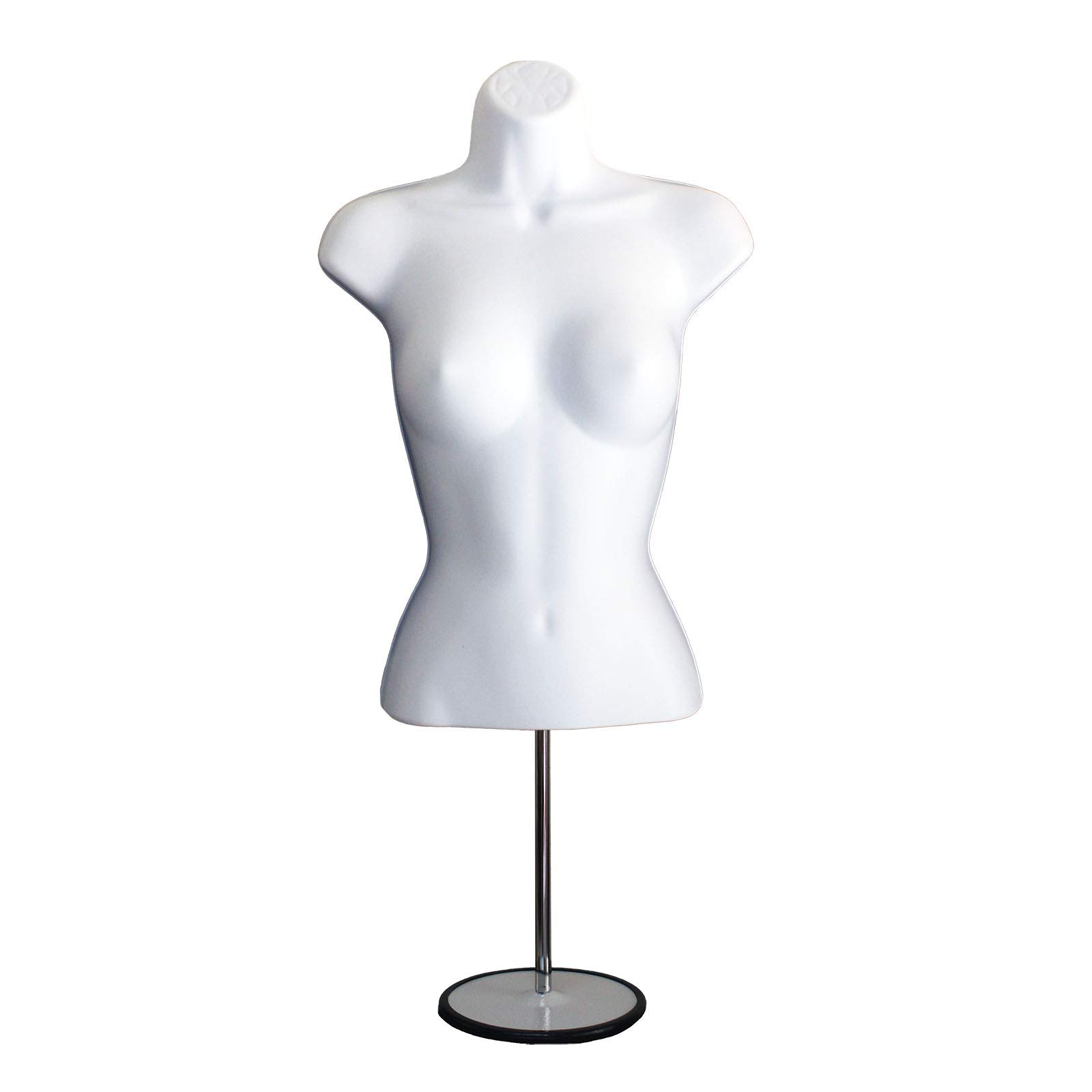 White & Black Male & Female Hollow Back Mannequin Torso Set with Adjustable Metal Stand - Small & Medium Sizes (3-Pack) for Clothing Display, Photography, and Retail Store Visual Merchandising