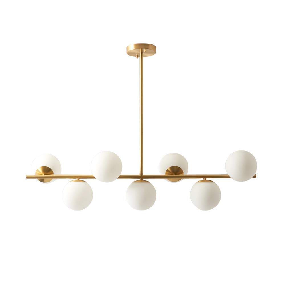 Modern Gold Chandelier with Brushed Brass Finish & Globe Glass - 7-Light Ceiling Pendant Light for Dining Room, Living Room, Bedroom | Elegant Lighting Fixture for Home Decor, Wedding Venues & Restaurants