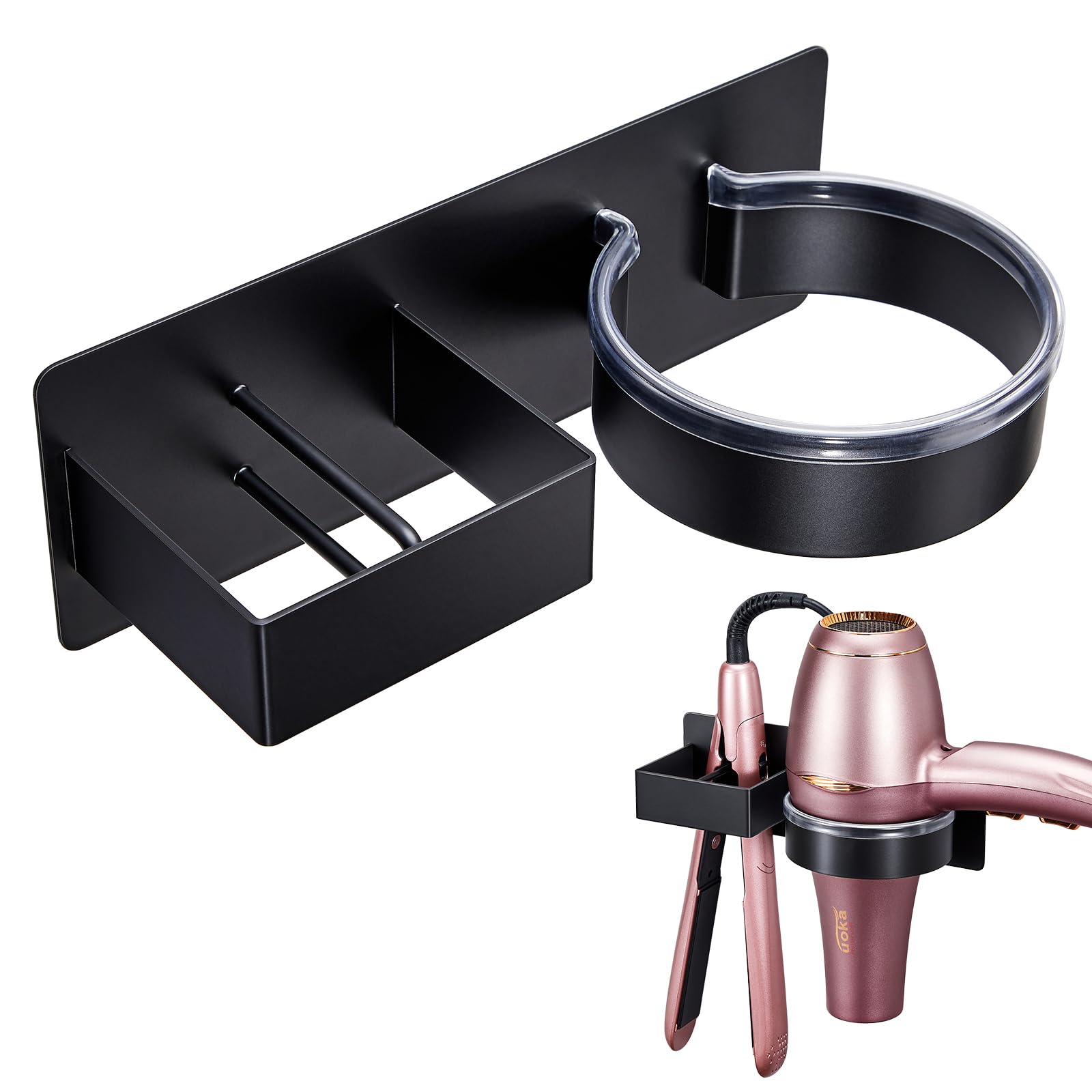 Wall Mounted Hair Dryer Holder - Adhesive Blow Dryer & Hair Straightener Organizer - Stainless Steel Bathroom Storage for Curling Irons & Hair Tools - Perfect for Salon, Home & Travel Use