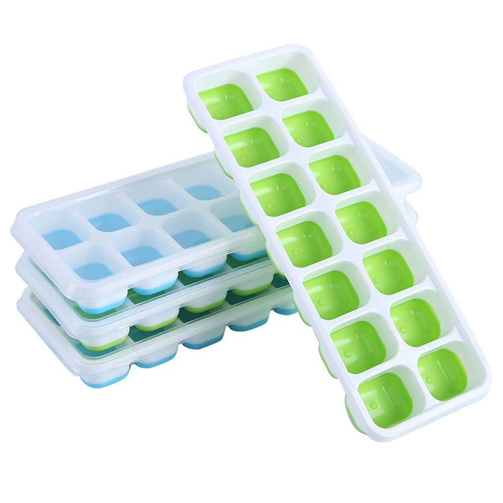 JYDQM 4-Pack Silicone Ice Cube Trays with Lids - Super Easy Release Ice Cube Molds for Cocktails, Whiskey, Chocolate & Food Storage | BPA-Free Flexible Freezer Trays (Green) - Perfect for Home Bars, Parties & Kitchen Organization