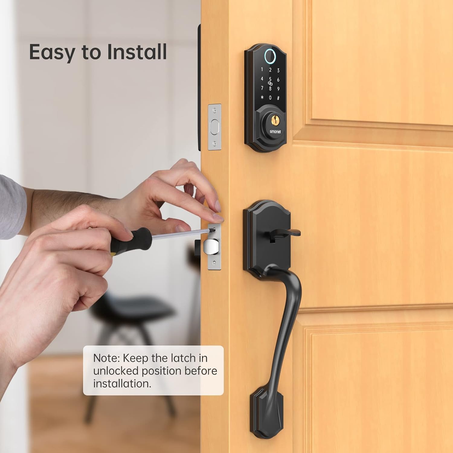 SMONET Smart Lock for Front Door - Keyless Entry Fingerprint & Bluetooth Deadbolt with Digital Keypad, Auto Lock, Alexa Compatible - Secure & Convenient Smart Home Access for Apartments, Houses & Vacation Rentals