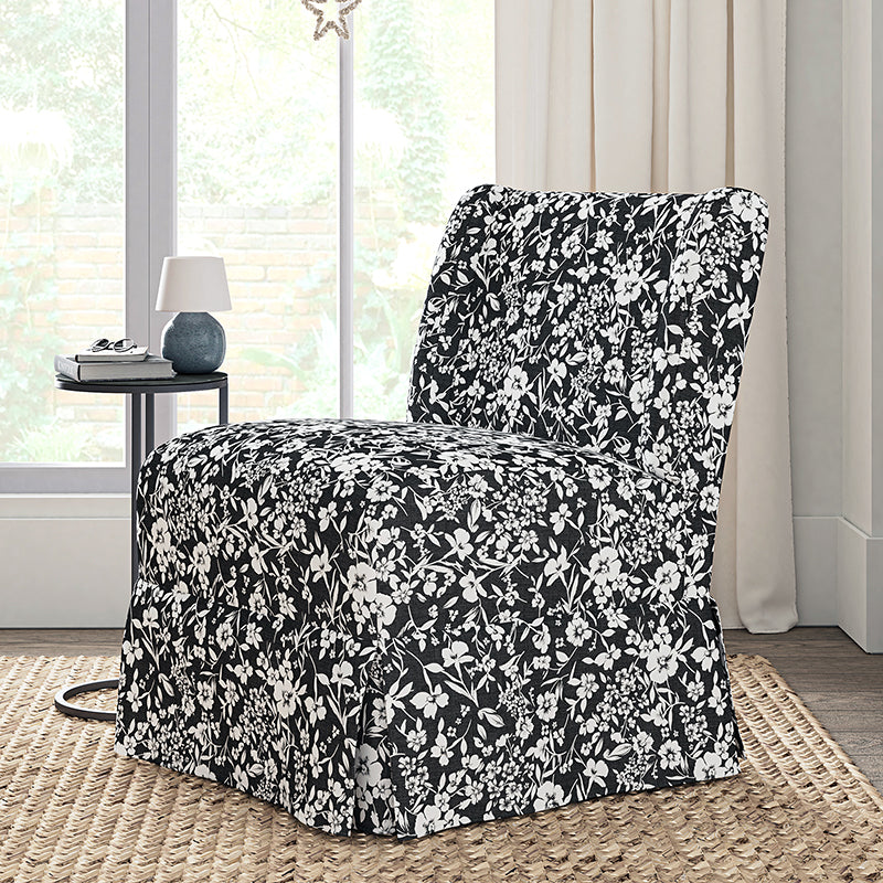 Ellmar Slipper Chair with Washable Slipcover & Solid Wood Legs - Comfortable Accent Chair for Living Room, Bedroom or Office - Perfect Reading Chair & Lounge Seat for Small Spaces