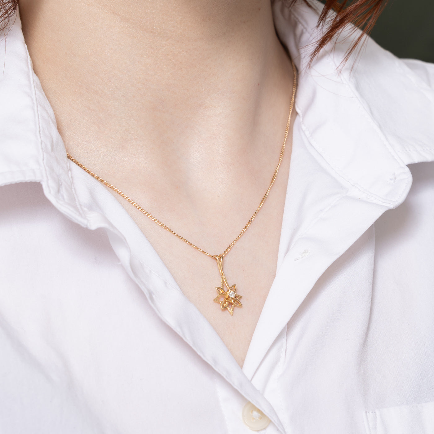0.05ct Diamond Floral Star Pendant Necklace - Elegant 14K Gold Jewelry for Women, Perfect Gift for Anniversary, Birthday & Valentine's Day | Ideal for Weddings, Parties & Special Occasions