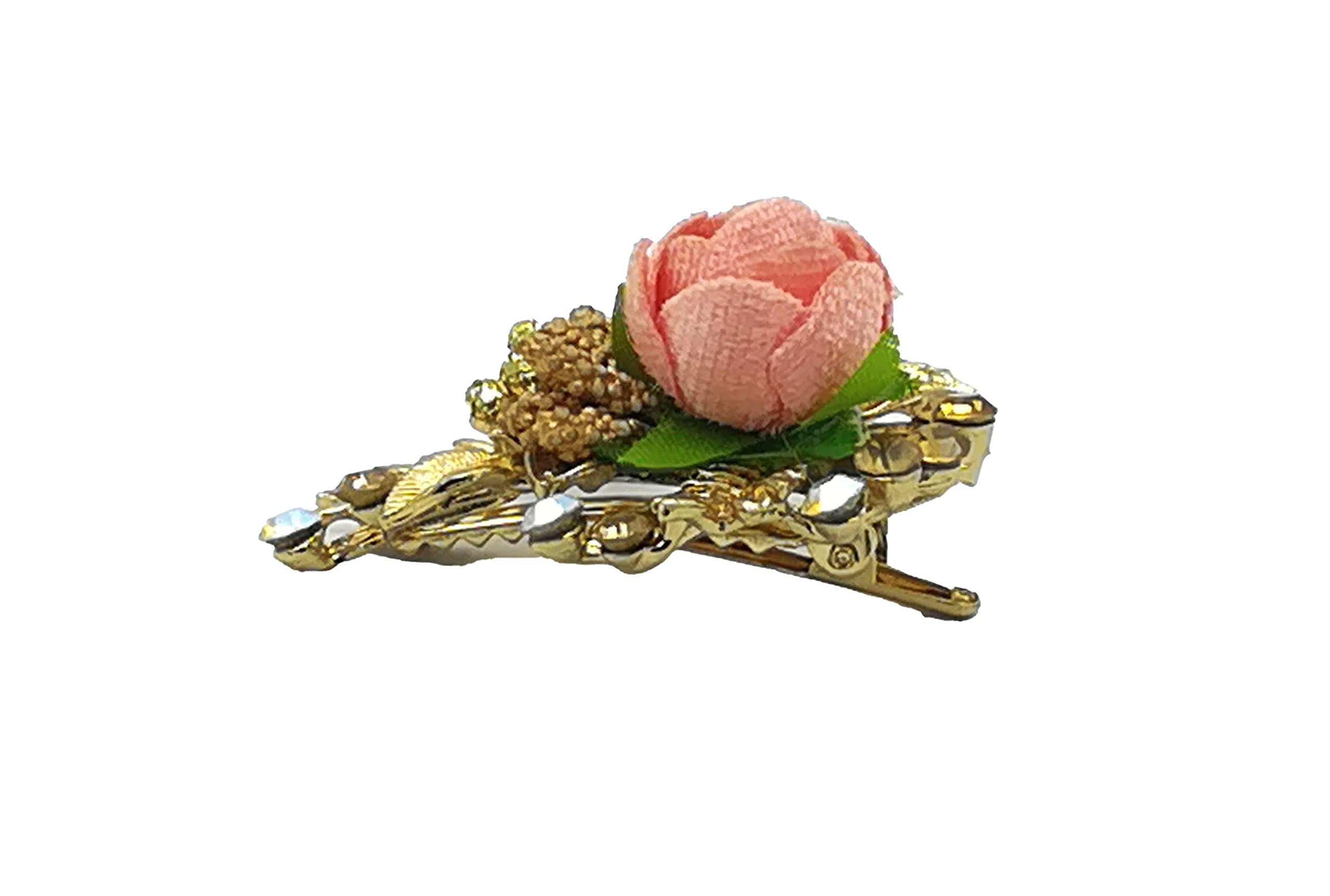 Kanthan Rose Floral Stone Hair Clips for Women & Girls - Peach Blossom Hair Barrettes, Hair Ties & Hair Pins - Perfect for Weddings, Parties & Everyday Styling