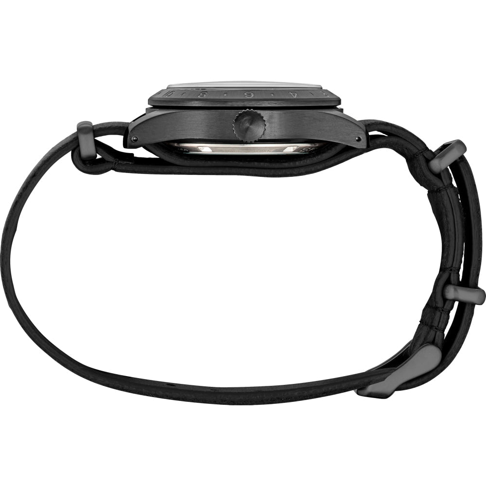 SSK025 5 Sports Field GMT 39.4mm Men's Watch - Black Dial with Genuine Leather Strap - Waterproof Automatic Watch for Travel, Business & Outdoor Activities
