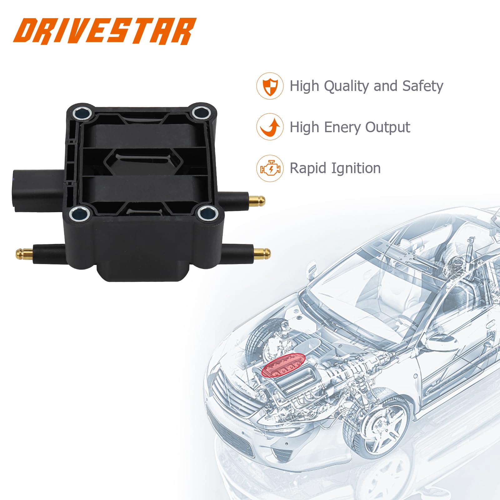 DRIVESTAR Ignition Coil Pack Replacement for Dodge Ram 1500 2500, Chrysler Sebring PT Cruiser, Jeep Liberty, Plymouth Neon - Compatible with 2.0L 2.4L 1.6L 8.0L Engines (UF410 UF183) - Improve Engine Performance & Fuel Efficiency