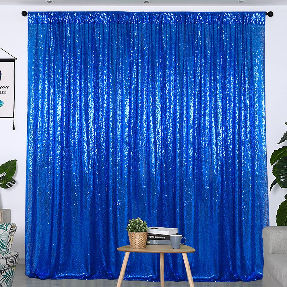 Partisout 8ft x 8ft Sequin Curtain Backdrop - Royal Blue Glitter Photo Booth Background for Weddings, Parties, Events & Home Decor | Sparkling Sequins for Photography, Birthday Celebrations & Social Media Content