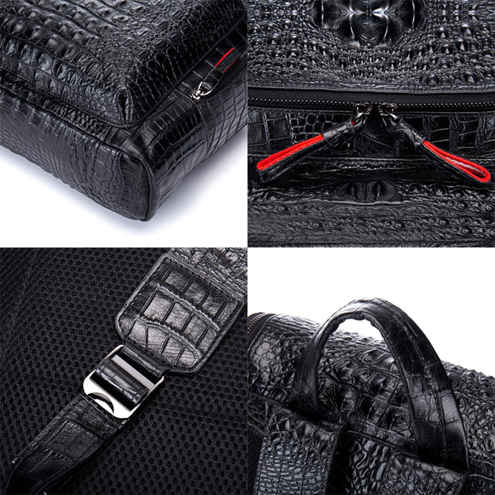 Boshiho Genuine Leather Laptop Backpack for Men - Stylish Crocodile Pattern Travel Bag & Business Daypack - Perfect for Work, Commuting & Weekend Getaways (Large Size)