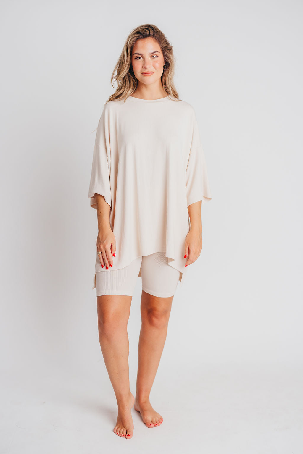 All Weekend Long Set - Soft Short Sleeve Loungewear in Oatmeal | Cozy Casual Outfit for Home, Travel & Relaxation