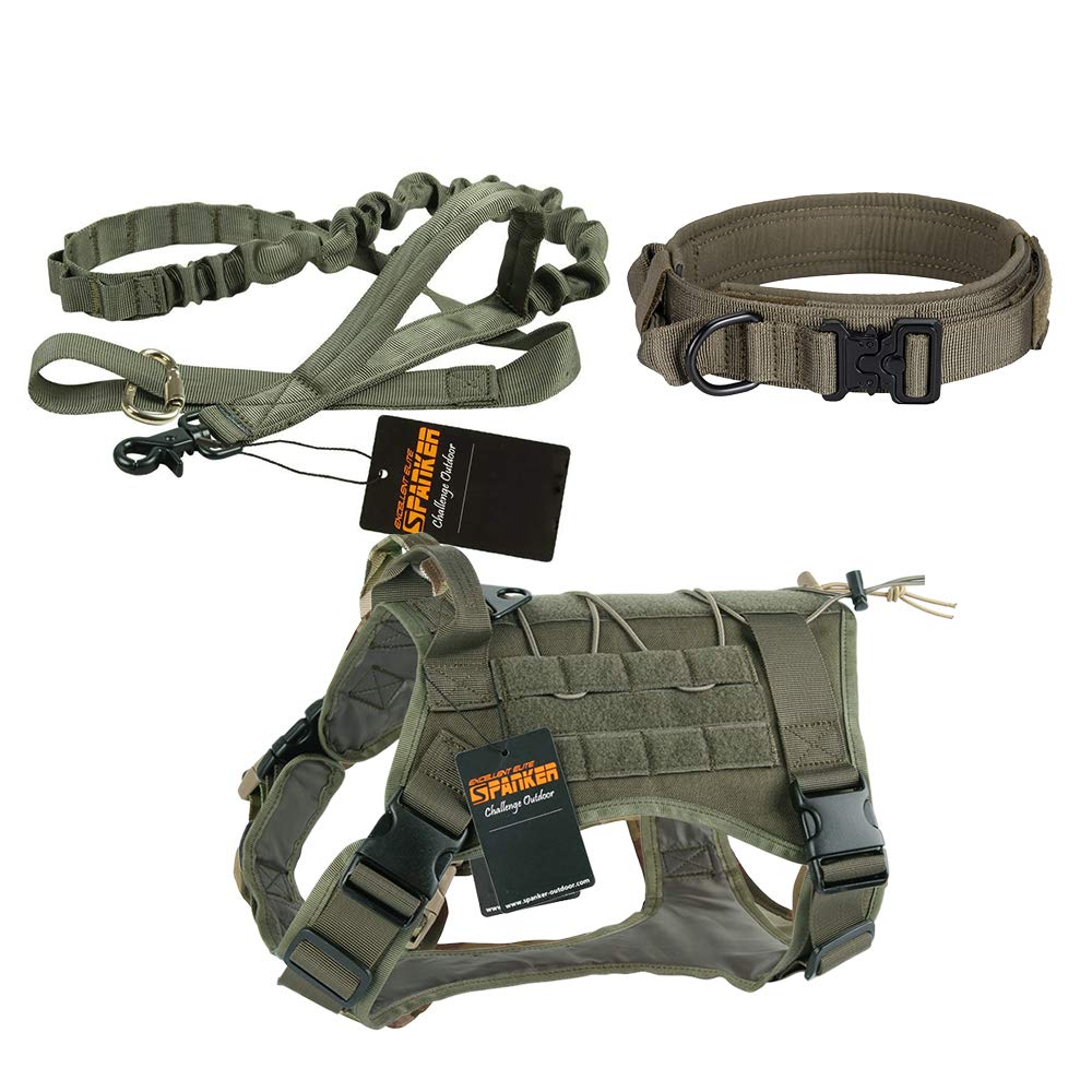 Large Tactical Dog Collar with Metal Buckle & Adjustable Nylon Leash - Quick Release Military Dog Harness with Handle for Training, Hiking & Outdoor Adventures