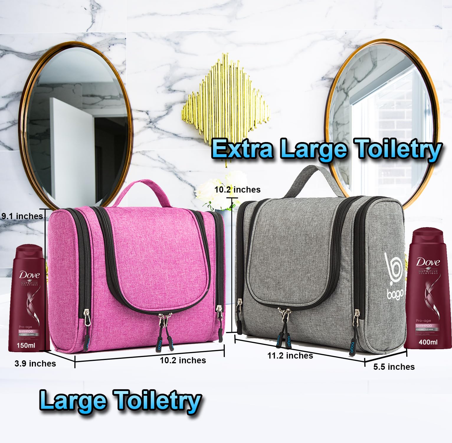 Waterproof Hanging Travel Toiletry Bag for Women & Men - Large Cosmetic Organizer with Multiple Pockets - Perfect for Bathroom, Camping & Airplane Travel (Pink)