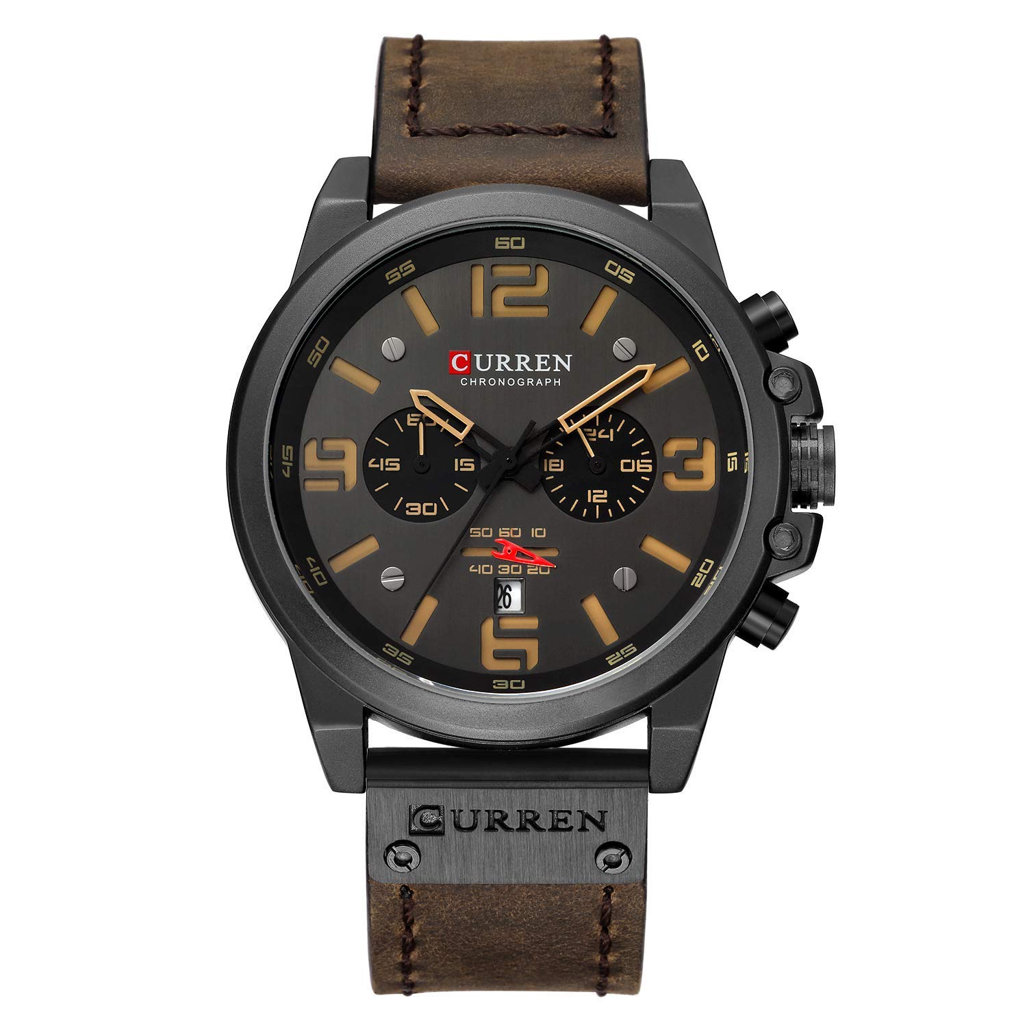 Men's Classic Chronograph Leather Strap Watch - 3D Dial, Stainless Steel, Waterproof Analog Quartz Military Wristwatch for Casual & Dress Wear | Perfect for Outdoor, Office & Everyday Use