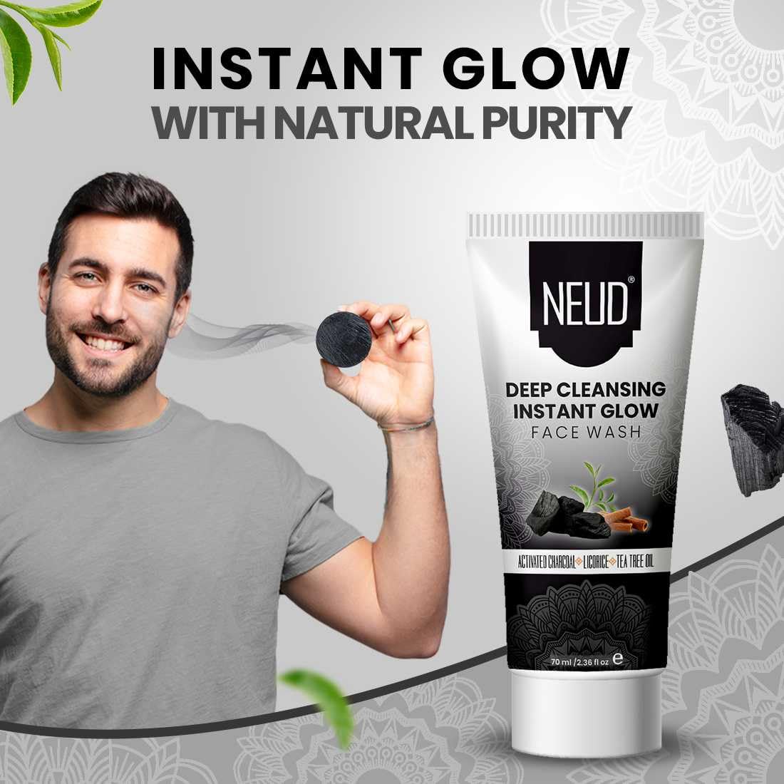 NEUD Deep Cleansing Instant Glow Face Wash for Men & Women - 2 Pack (70ml Each) | Gentle Exfoliating & Brightening Facial Cleanser for Daily Skincare Routine