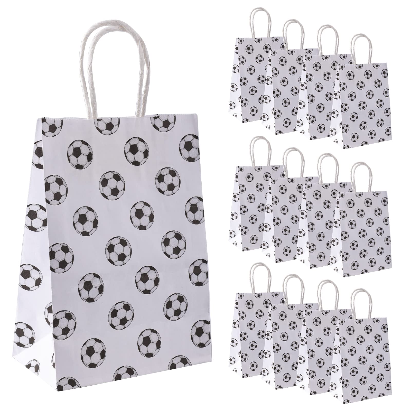 AIEX 16-Pack Soccer Party Favor Bags with Handles - Football Themed Goodie Bags for Kids & Adults - Perfect for Birthday Parties, Team Celebrations & Sports Events - Treat & Candy Bags for Soccer Fans