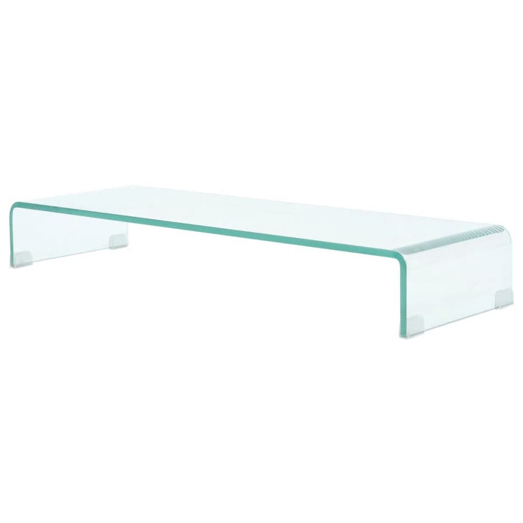 vidaXL Clear Glass Monitor Stand Riser - Ergonomic Desktop Organizer for Screen, Keyboard, Laptop & Small TV - Space Saving Desk Shelf with Streamlined Design (Perfect for Home Office, Gaming Setup & Workspace Organization)