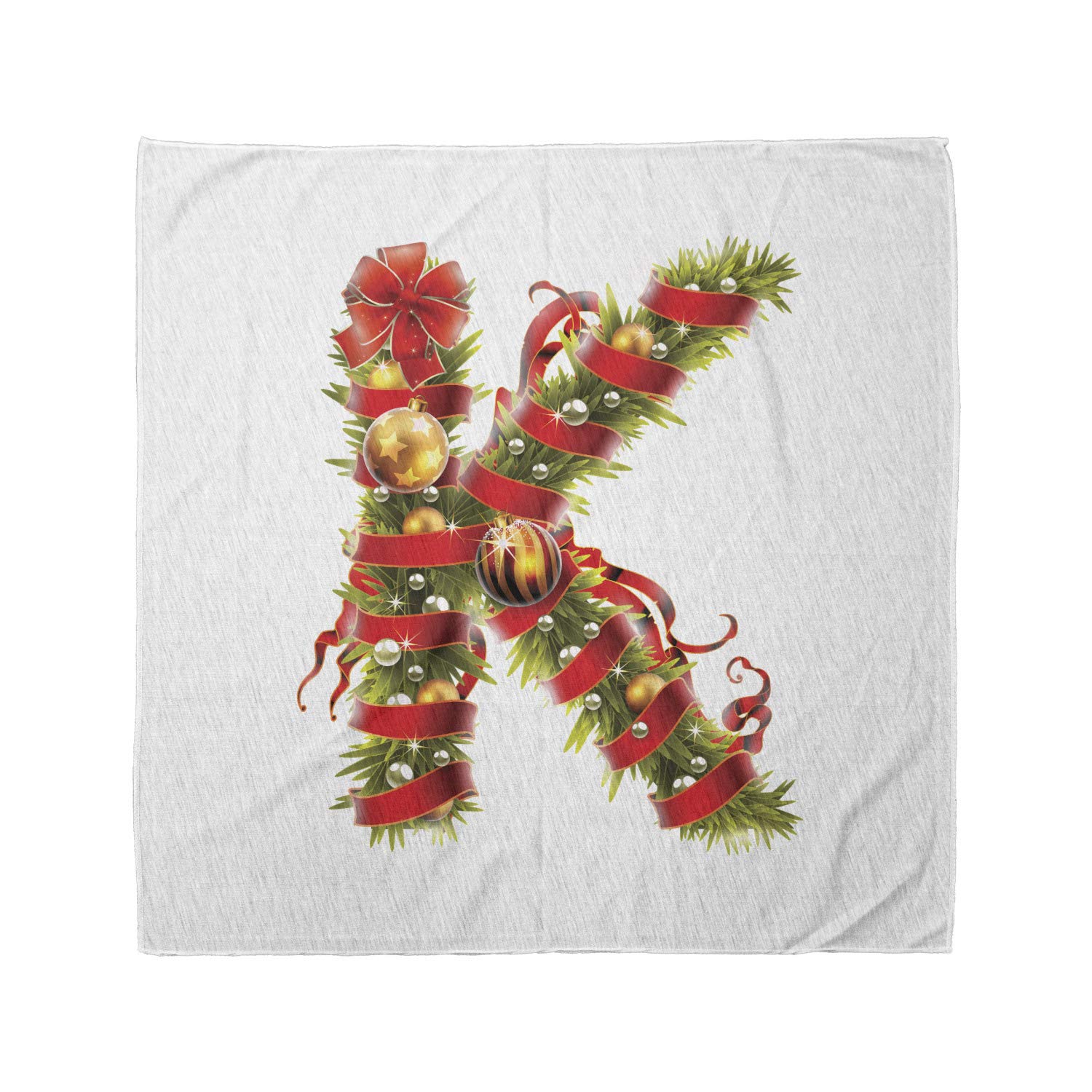 Ambesonne Christmas Alphabet Bandana - K Letter Pattern Unisex Head & Neck Scarf for Holiday Parties, Festive Outfits & Seasonal Gifts