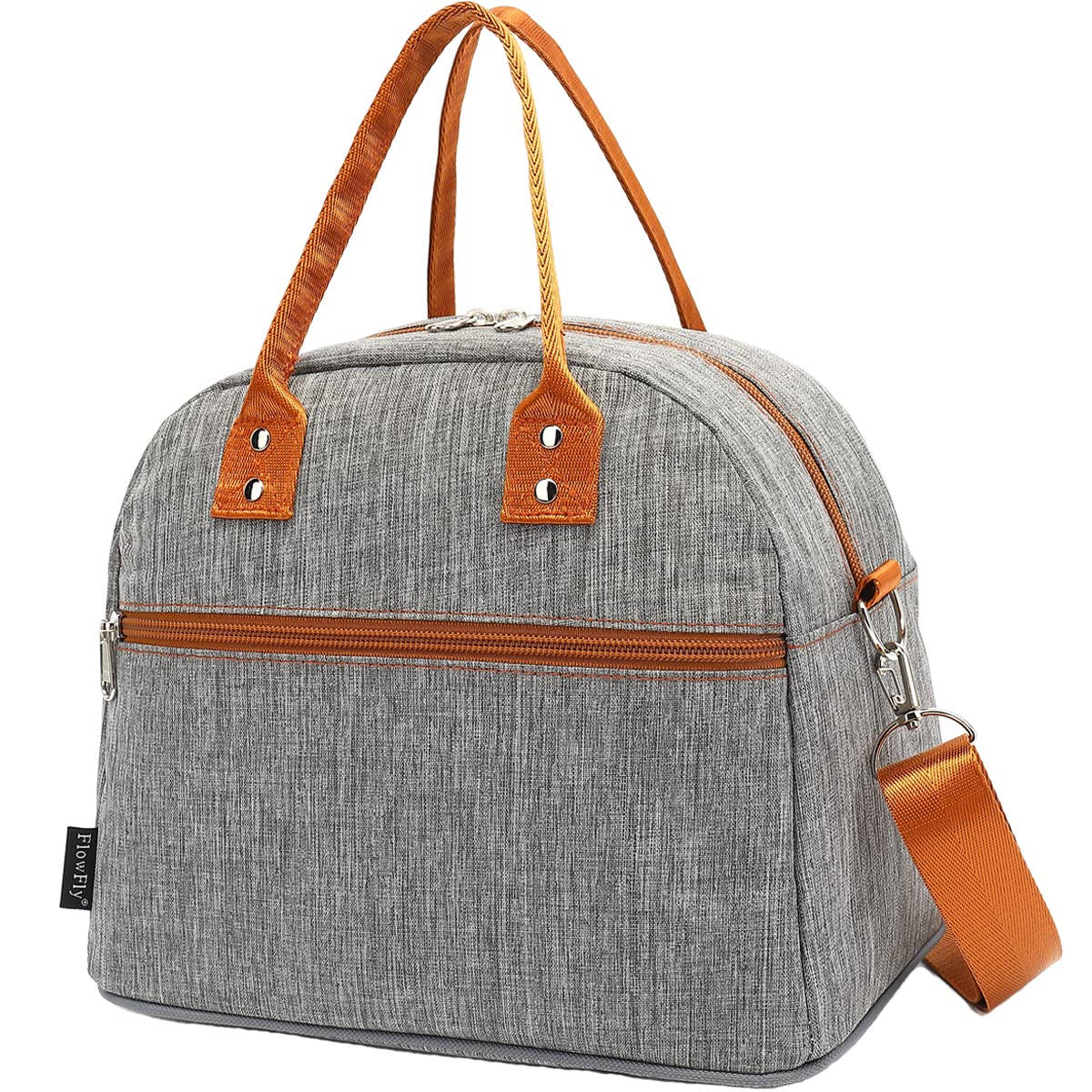 FlowFly Insulated Lunch Bag with Shoulder Strap - Large Reusable Freezable Cooler Tote for Women, Men & Kids - Perfect for Work, School, Travel & Meal Prep - Grey Lunch Box Organizer