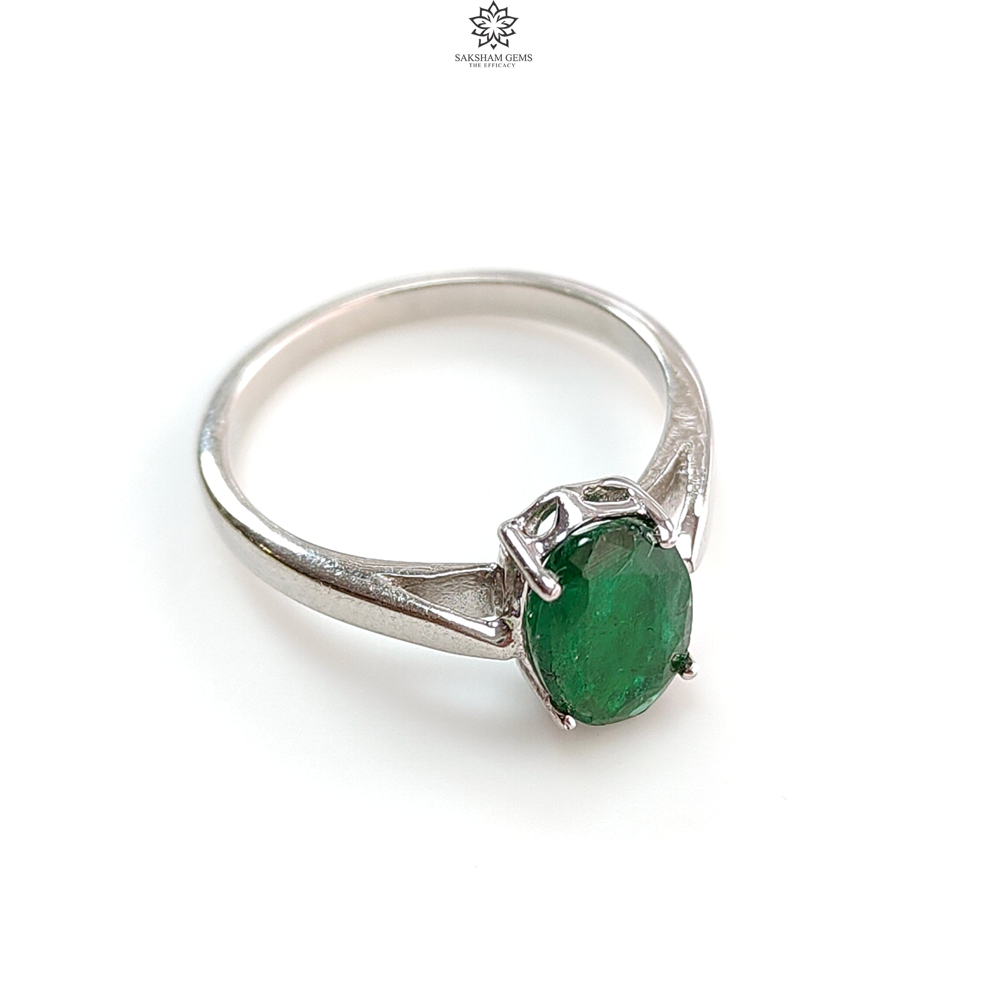 Natural Untreated Emerald Oval Faceted Cut 925 Sterling Silver Ring – 2.57gms Prong Set Jewelry for Women, Size 7.5 US | Elegant Gift for Anniversary, Birthday & Special Occasions