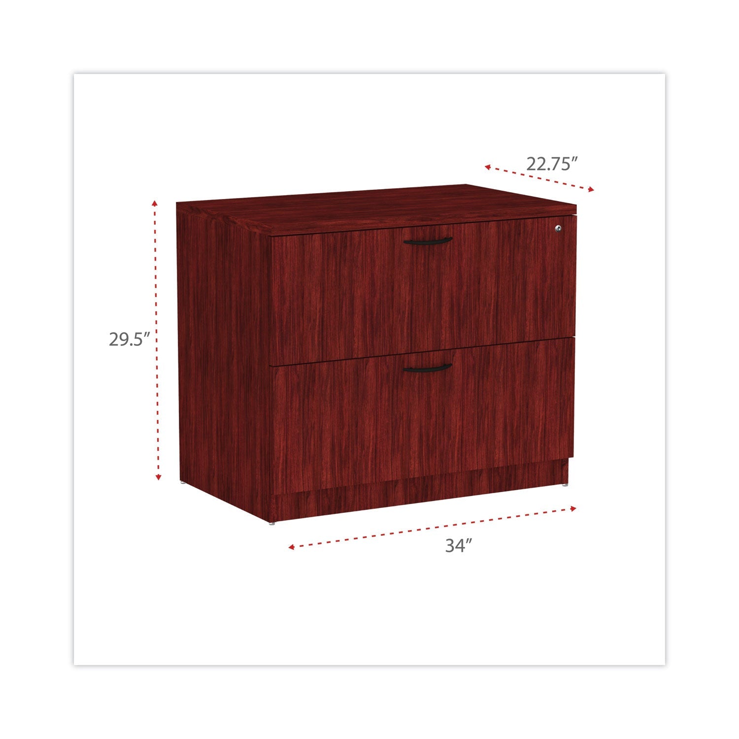 Alera Valencia Series 2-Drawer Lateral File Cabinet - Legal/Letter Size, Mahogany Finish, 34