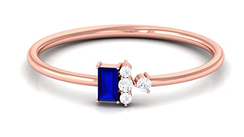 14K Solid Gold Created Blue Sapphire Promise Ring - Dainty Baguette Cut Sapphire & Diamond Ring for Women | Engagement, Anniversary Gift, Everyday Jewelry