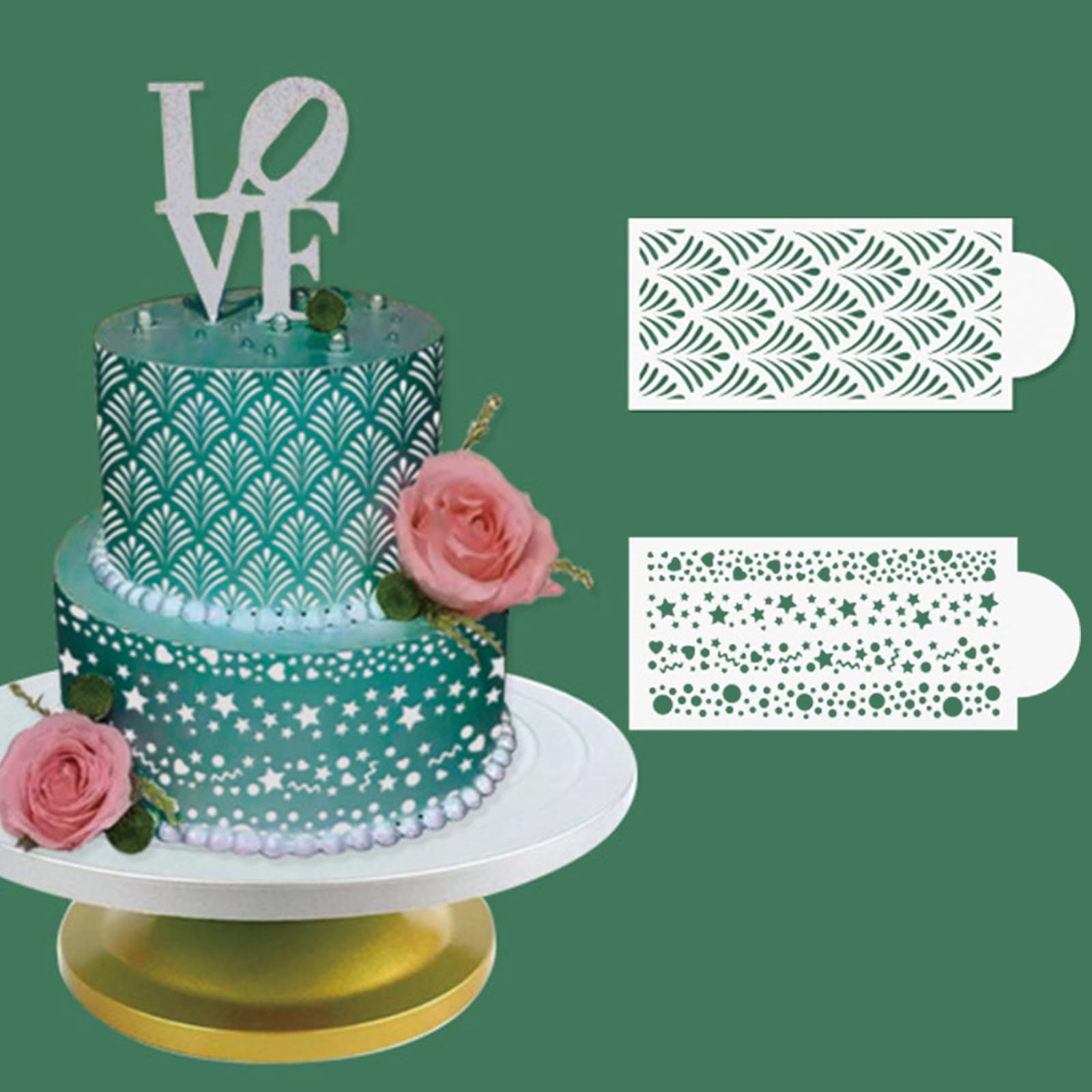 10 Pcs Floral & Geometric Cake Stencils Set - Wedding, Icing, Fondant, Cookie Decorating Templates for Buttercream & Dessert Baking Supplies - Perfect for DIY Cake Decoration, Birthday Parties & Wedding Cakes