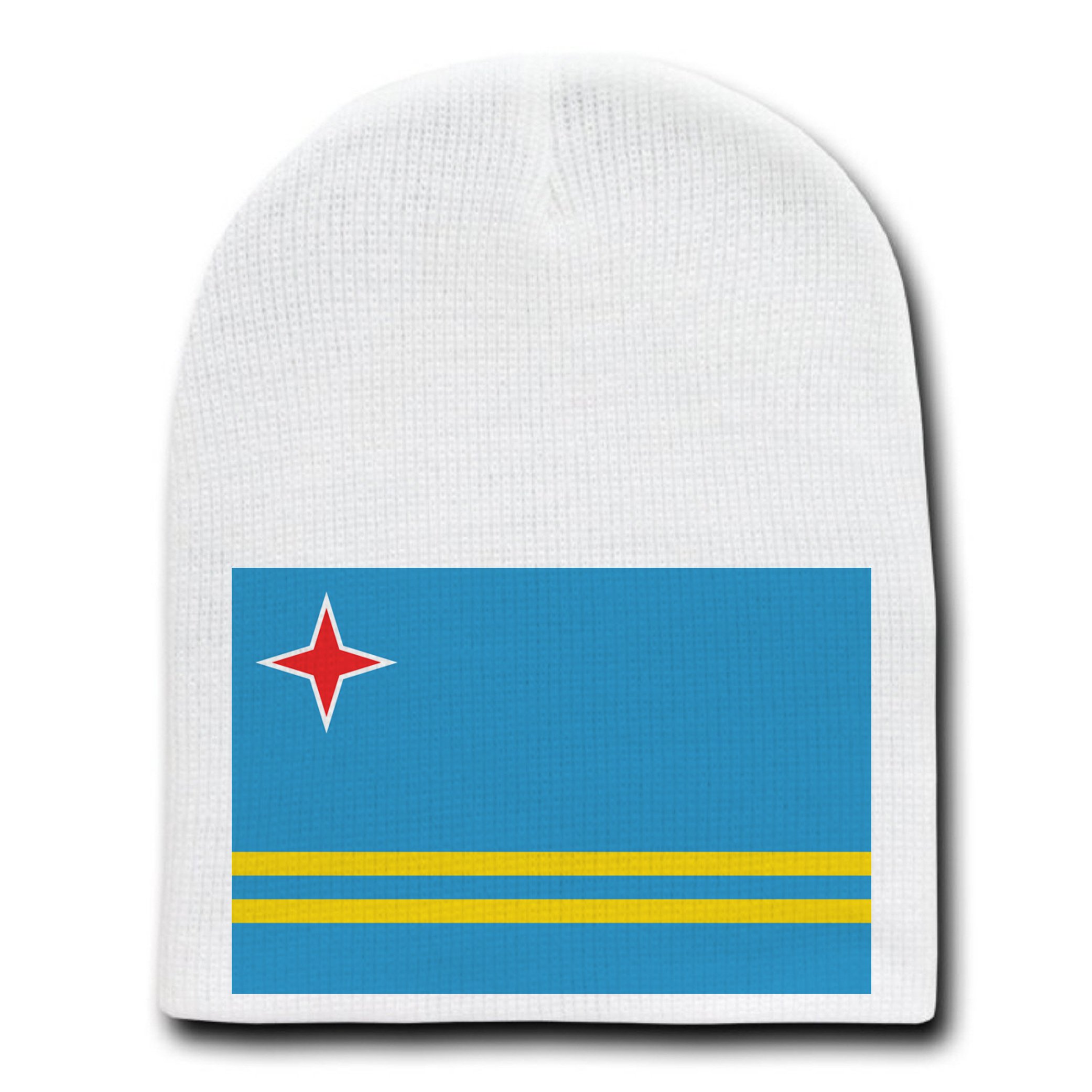 Aruba National Flag White Beanie Skull Cap Hat - Warm Winter Knit Hat for Men & Women - Perfect for Cold Weather, Sports, and Outdoor Activities