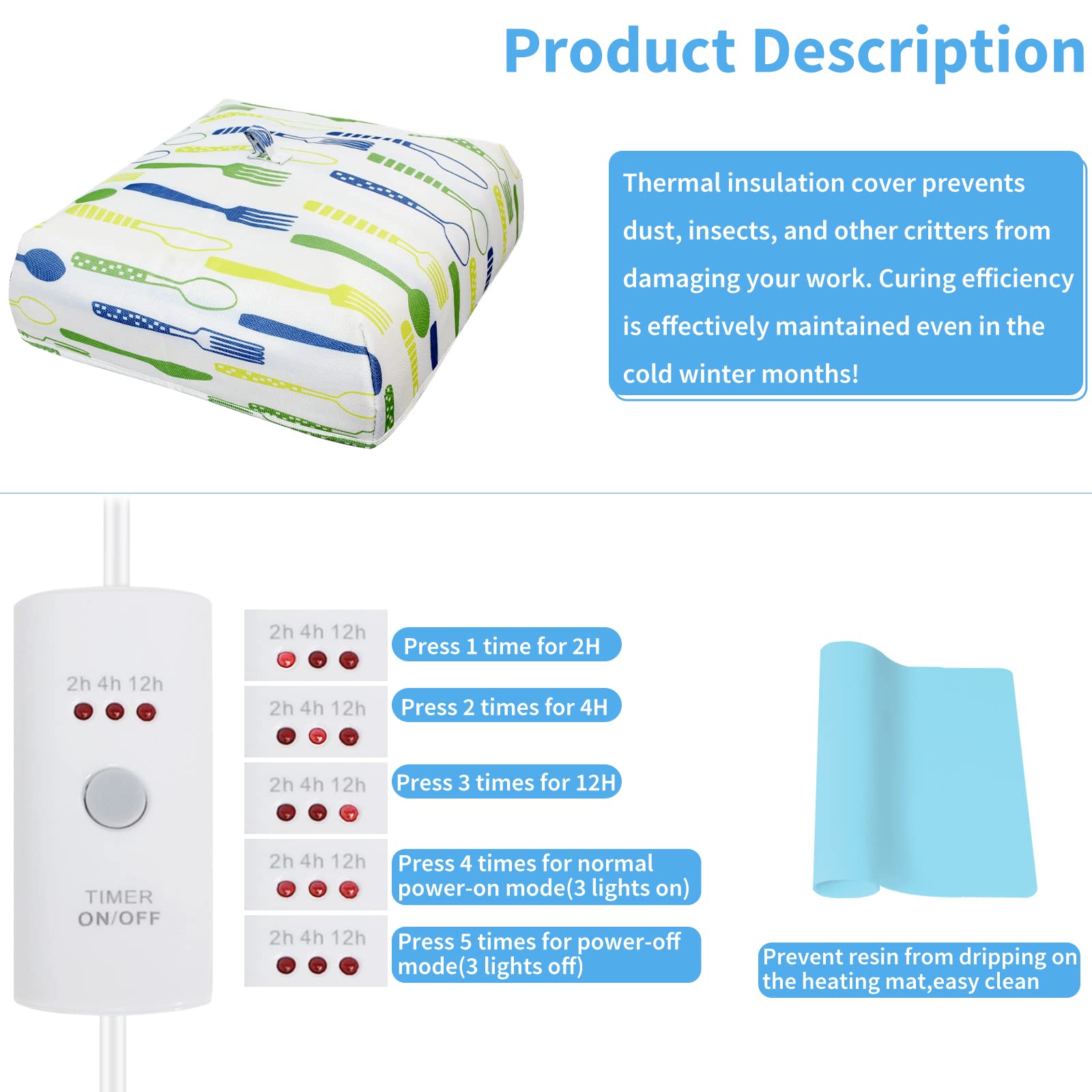 Resin Heating Mat - Fast Drying Curing Machine with Silicone Pad, Adjustable Temperature & Timer, Perfect for Epoxy Resin, DIY Crafts, Jewelry Making - Ideal for Home Studios & Art Workshops