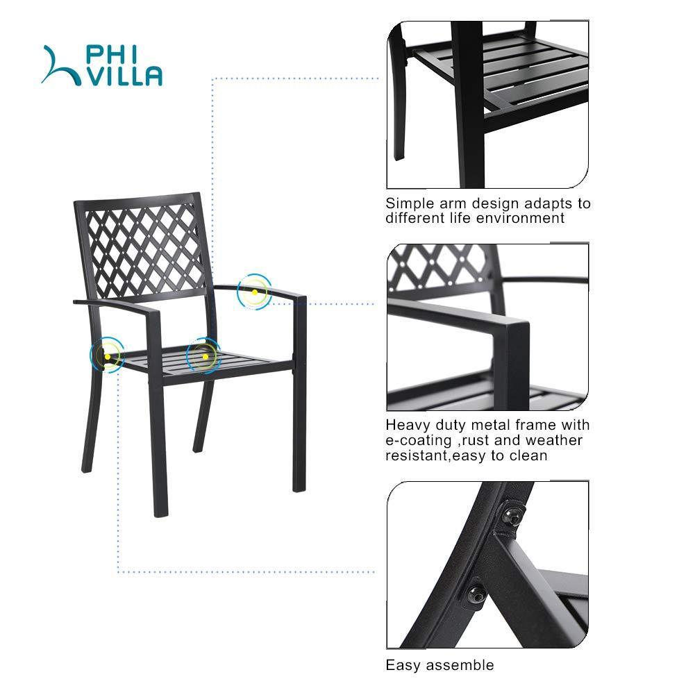 PHIVILLA 7-Piece Outdoor Dining Set - Rectangle Metal Patio Table & 6 Stackable Chairs - Weather-Resistant Garden Furniture for Backyard, Poolside & BBQ Parties