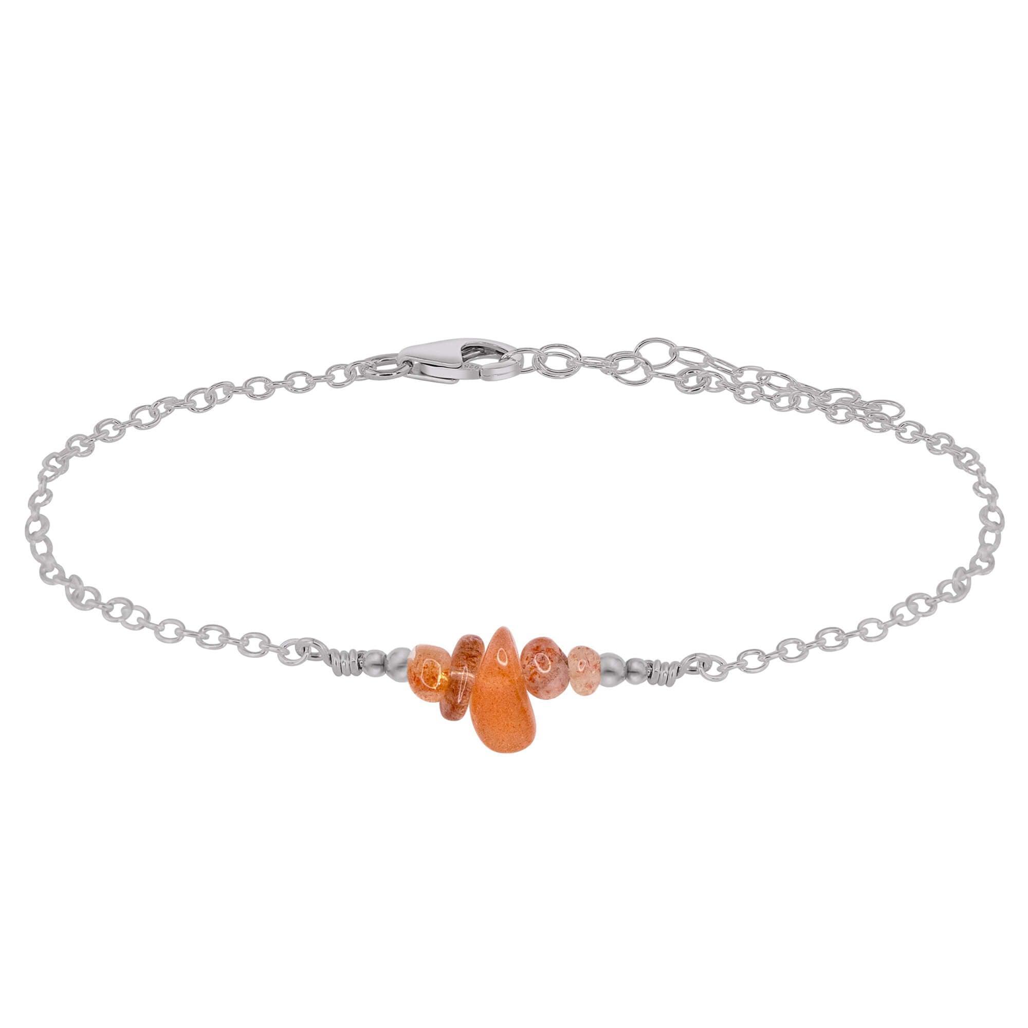 Sunstone Chip Bead Bar Anklet - Natural Gemstone Ankle Bracelet for Women, Boho Chic Jewelry for Summer Beach & Festival Outfits
